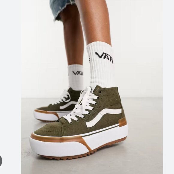 NWOB Vans Sk8 Hi Stacked Platform Sneakers In Green Women 6.5 - Picture 1 of 8